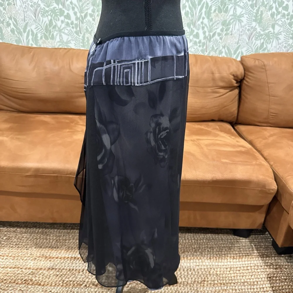 Gothic Sheer Black Floral Silk Midi Skirt | Size M - Picture 4 of 7